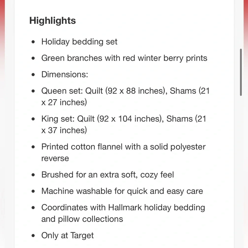HALLMARK NWT 3pc winter berries quilt set -green/red/gray -queen